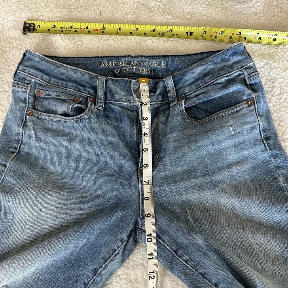 American Eagle Light Blue Straight Leg Distressed Jeans Size 10 - Picture 7 of 15